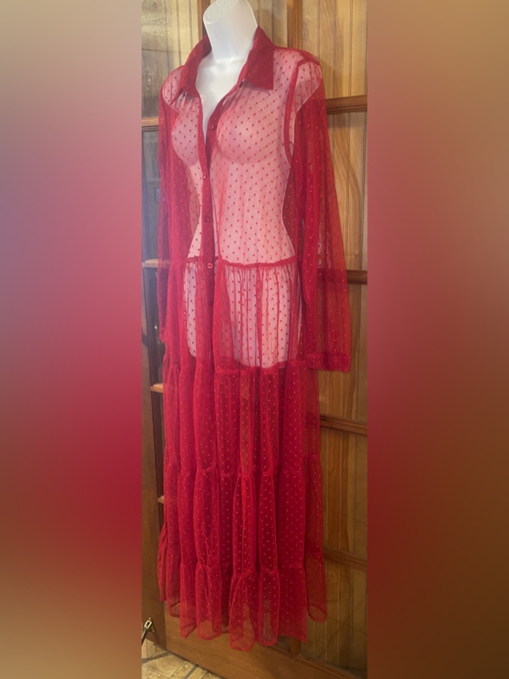 Ashley Stewart Red Sheer Maxi Dress - Picture 2 of 3